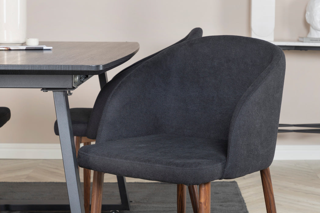 2 stk. Arch Dining Chair - Valnøddetræben - Sort Stoff