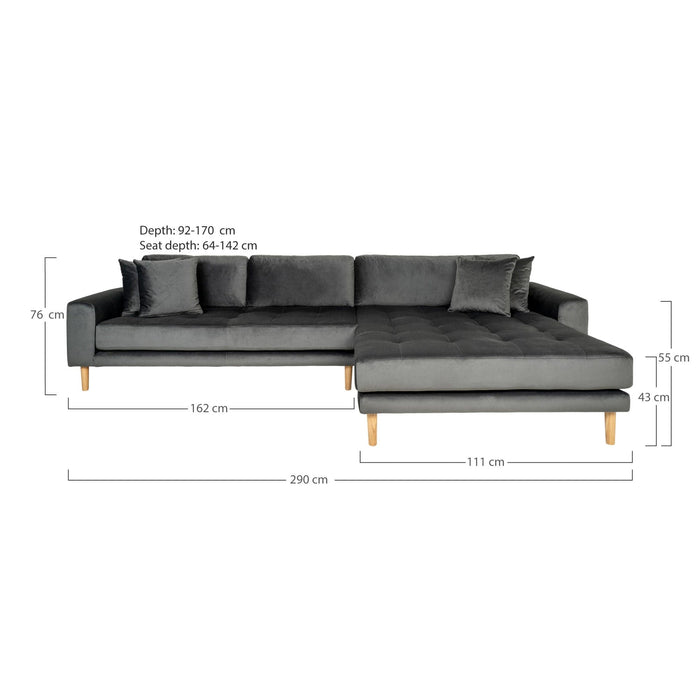 Lido Lounge Sofa - Mørkegrå velour - højrevendt