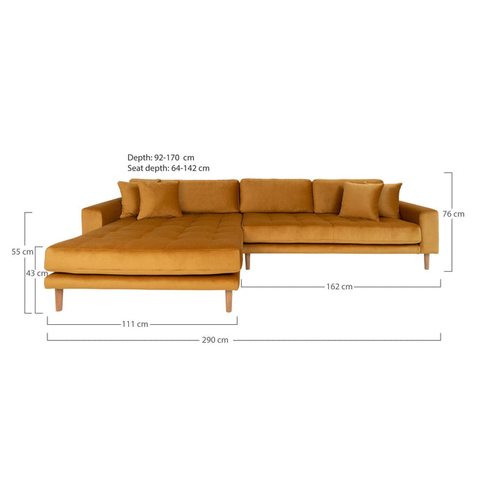 Lido Lounge Sofa - sennepsgul velour - venstrevendt