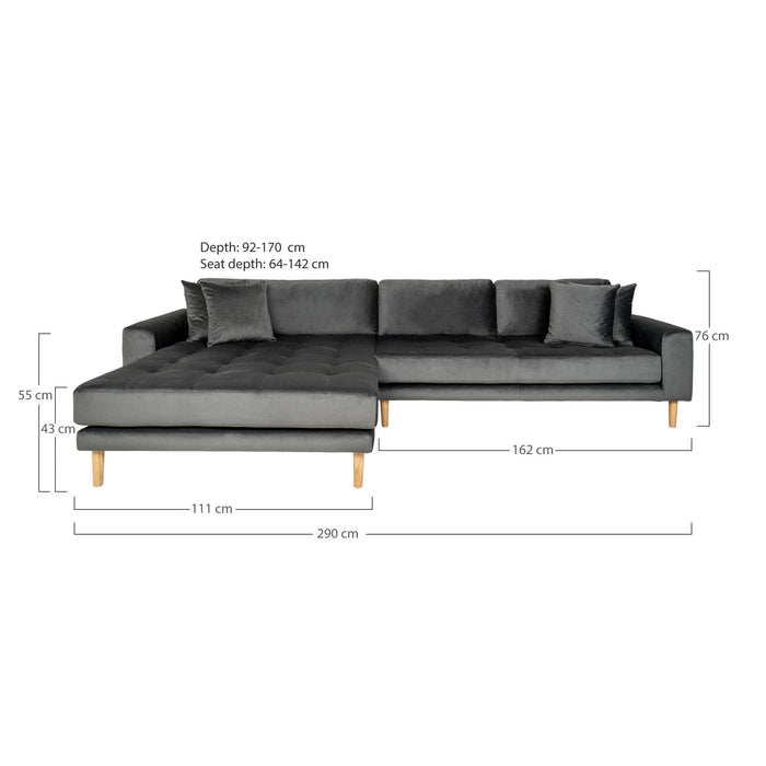 Lido Lounge Sofa - mørkegrå velour - venstrevendt