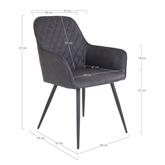 2 stk. Harbo Spisebordsstol - mørkegrå - PU læder