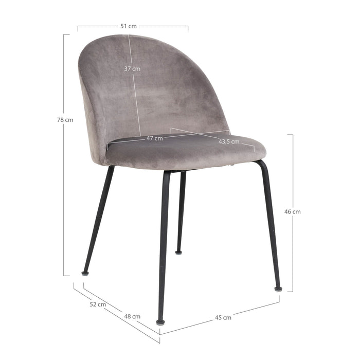 2 stk. Geneve Spisebordsstol - grå m. sorte ben - velour