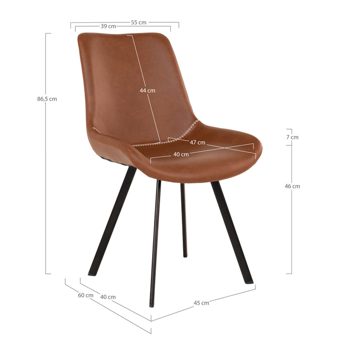 2 stk. Memphis Spisebordsstol - brun - PU læder
