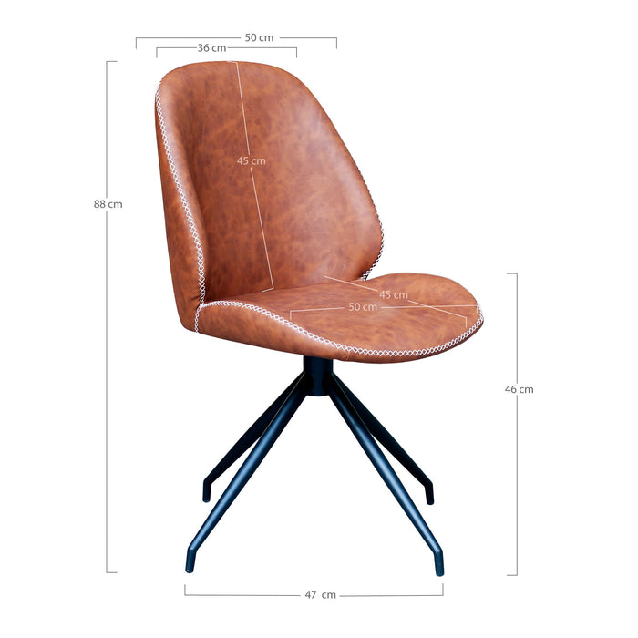 2 stk. Monte Carlo Spisebordsstol m. Drejefod - brun - PU læder
