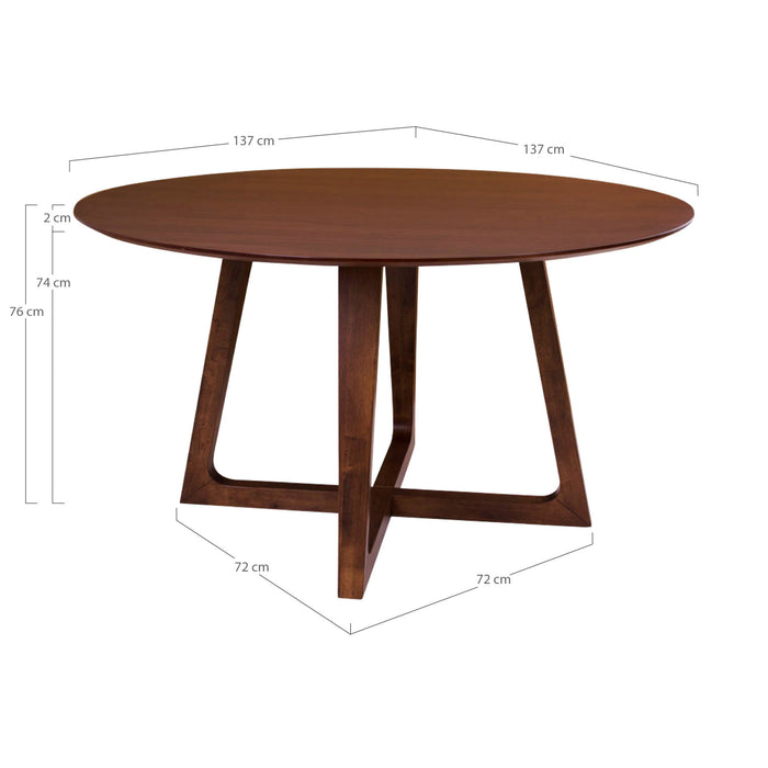 Hellerup Spisebord - mørkebrun -Ø137x76 cm