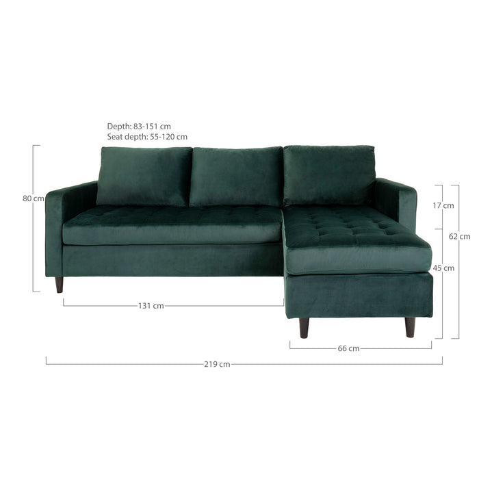 Firenze Sofa chaiselong - mørkegrøn - velour